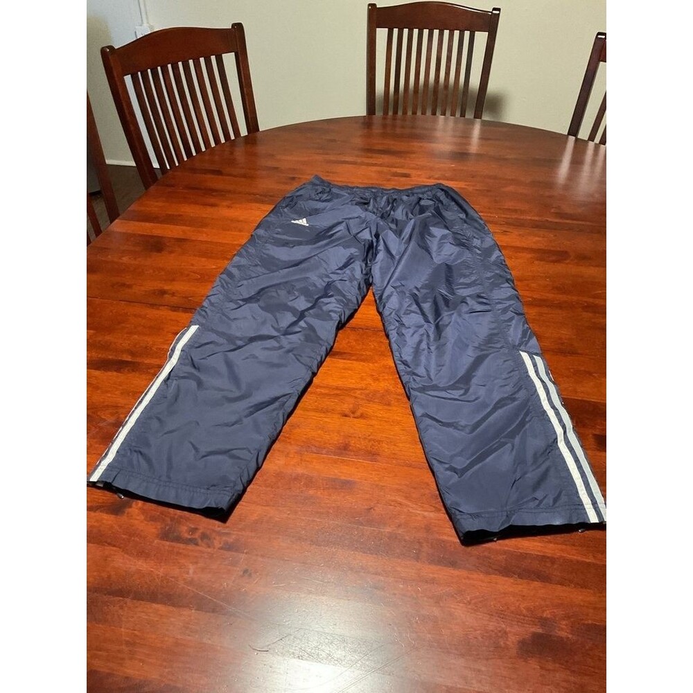Adidas Navy Blue Track Pants with Reflective Stripes Large